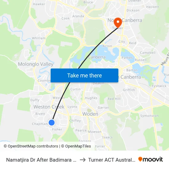 Namatjira Dr After Badimara St to Turner ACT Australia map