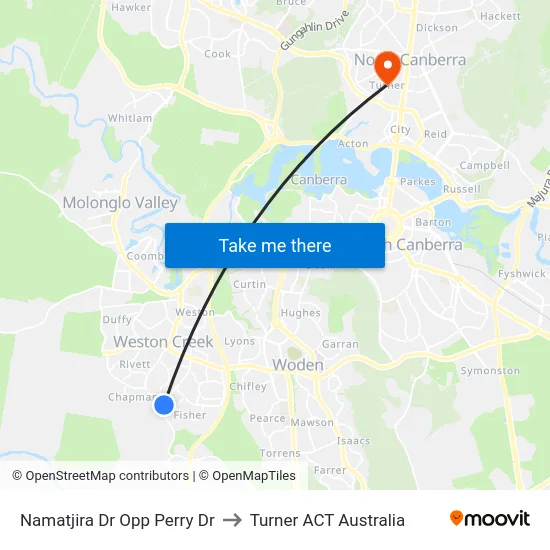 Namatjira Dr Opp Perry Dr to Turner ACT Australia map