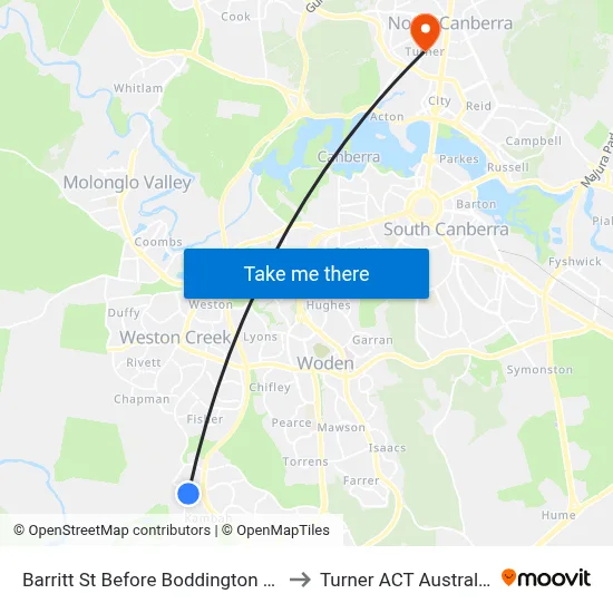 Barritt St Before Boddington Cr to Turner ACT Australia map