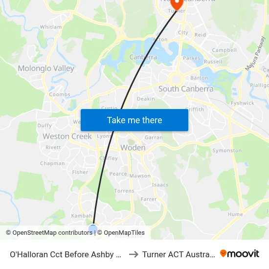 O'Halloran Cct Before Ashby Cct to Turner ACT Australia map