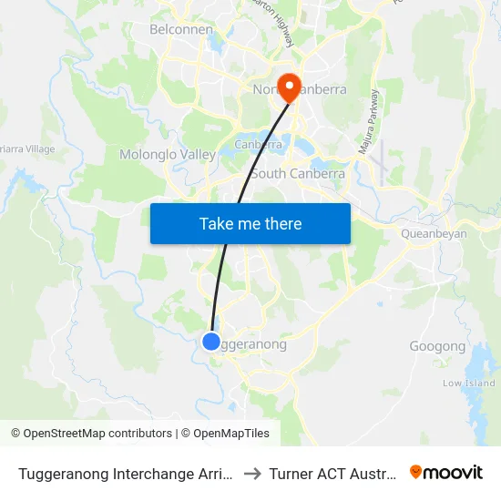 Tuggeranong Interchange Arrivals to Turner ACT Australia map