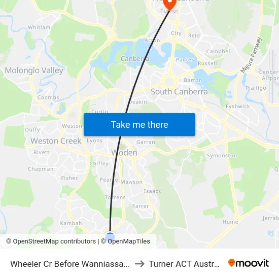 Wheeler Cr Before Wanniassa Hs to Turner ACT Australia map