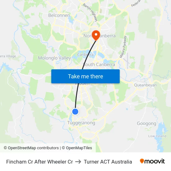 Fincham Cr After Wheeler Cr to Turner ACT Australia map