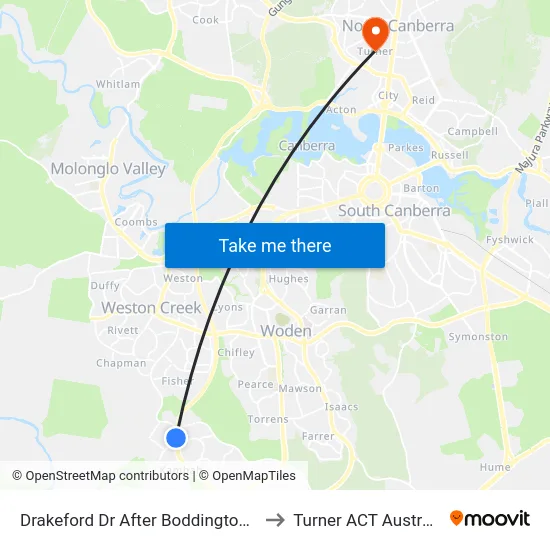 Drakeford Dr After Boddington Cr to Turner ACT Australia map