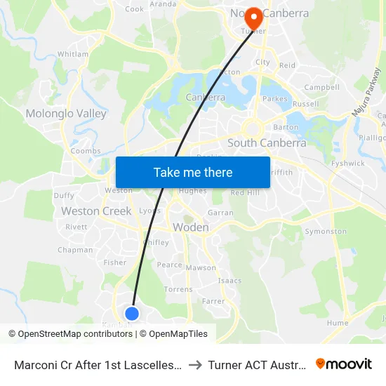 Marconi Cr After 1st Lascelles Cct to Turner ACT Australia map