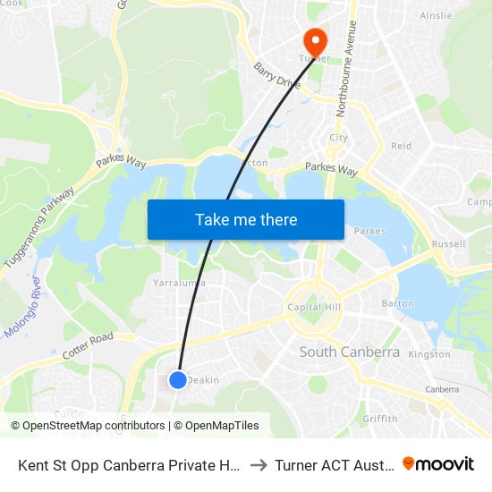 Kent St Opp Canberra Private Hospital to Turner ACT Australia map