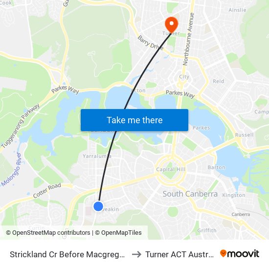 Strickland Cr Before Macgregor St to Turner ACT Australia map