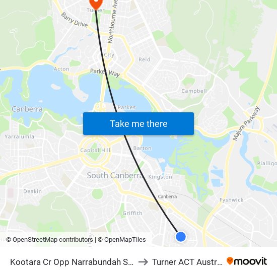 Kootara Cr Opp Narrabundah Shops to Turner ACT Australia map