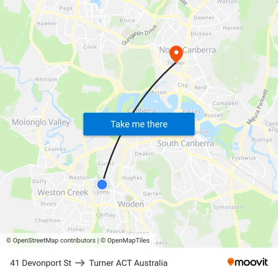 41 Devonport St to Turner ACT Australia map