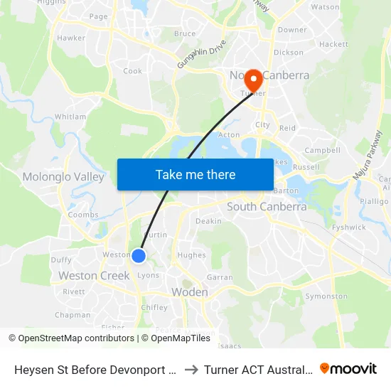 Heysen St Before Devonport St to Turner ACT Australia map