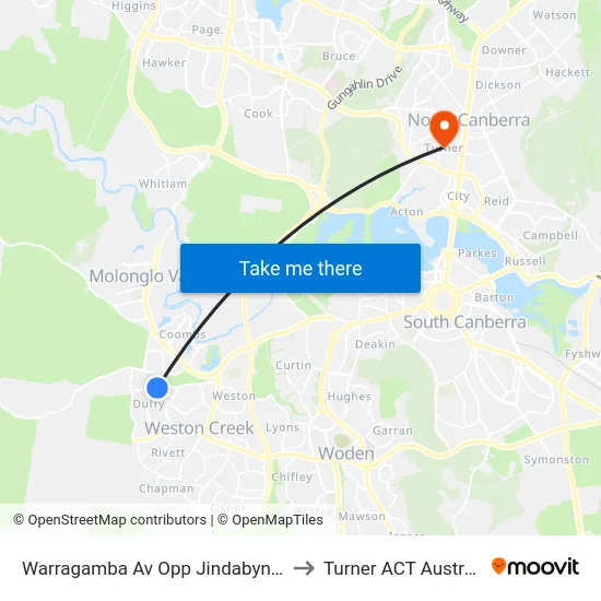 Warragamba Av Opp Jindabyne St to Turner ACT Australia map