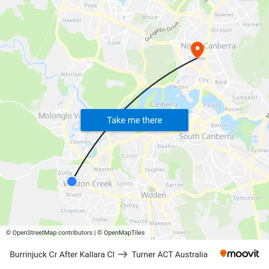 Burrinjuck Cr After Kallara Cl to Turner ACT Australia map