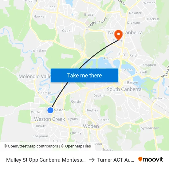 Mulley St Opp Canberra Montessori School to Turner ACT Australia map