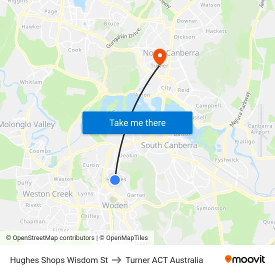 Hughes Shops Wisdom St to Turner ACT Australia map
