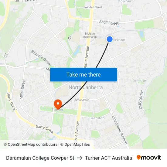 Daramalan College Cowper St to Turner ACT Australia map