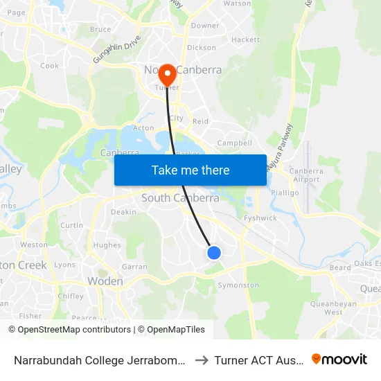 Narrabundah College Jerrabomberra Av to Turner ACT Australia map