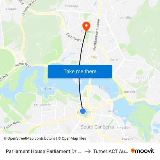 Parliament House Parliament Dr Southbound to Turner ACT Australia map