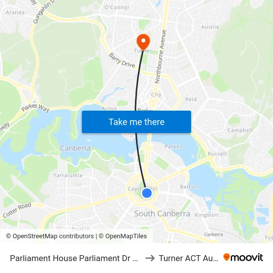 Parliament House Parliament Dr Northbound to Turner ACT Australia map