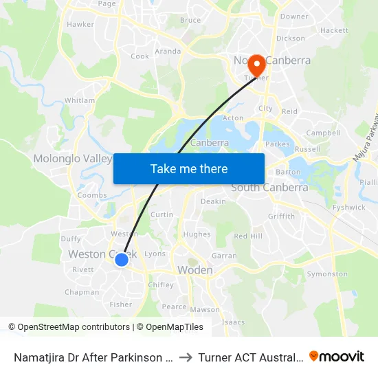 Namatjira Dr After Parkinson St to Turner ACT Australia map
