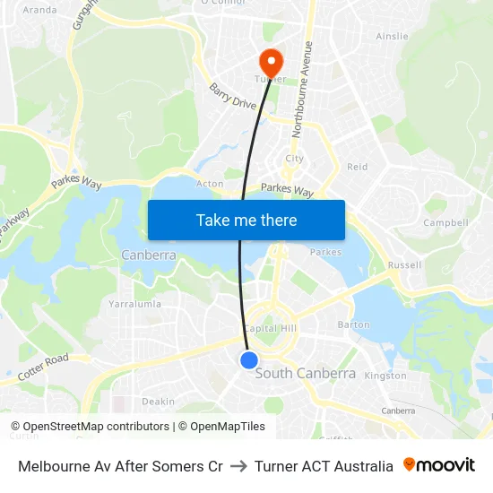 Melbourne Av After Somers Cr to Turner ACT Australia map
