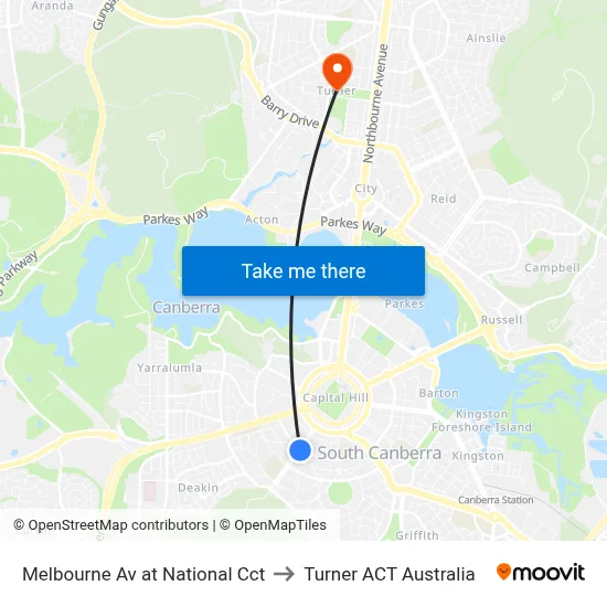 Melbourne Av at National Cct to Turner ACT Australia map