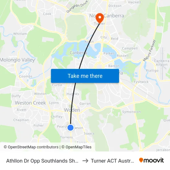 Athllon Dr Opp Southlands Shops to Turner ACT Australia map