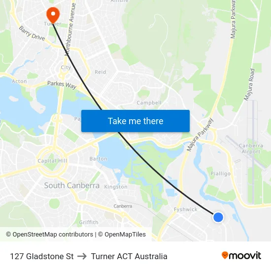 127 Gladstone St to Turner ACT Australia map