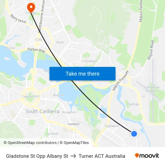 Gladstone St Opp Albany St to Turner ACT Australia map