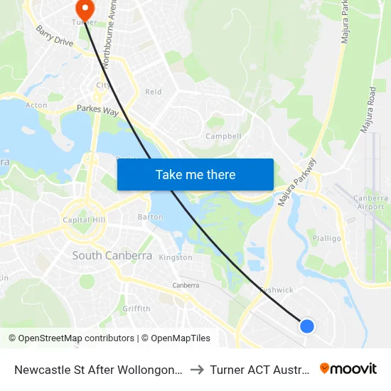 Newcastle St After Wollongong St to Turner ACT Australia map