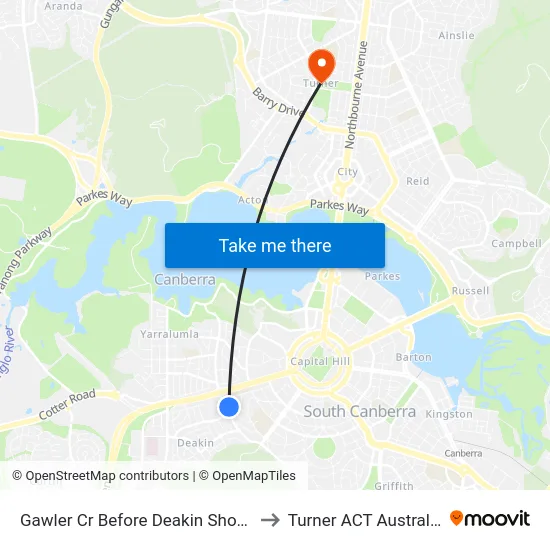 Gawler Cr Before Deakin Shops to Turner ACT Australia map