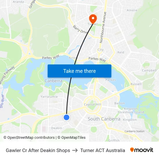 Gawler Cr After Deakin Shops to Turner ACT Australia map