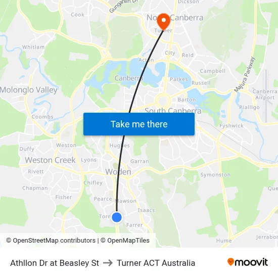 Athllon Dr at Beasley St to Turner ACT Australia map