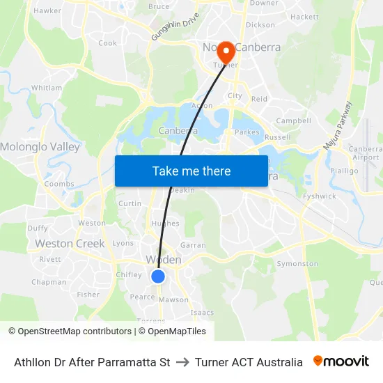Athllon Dr After Parramatta St to Turner ACT Australia map