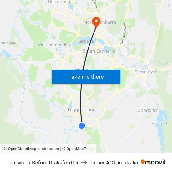 Tharwa Dr Before Drakeford Dr to Turner ACT Australia map