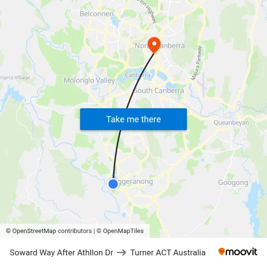 Soward Way After Athllon Dr to Turner ACT Australia map