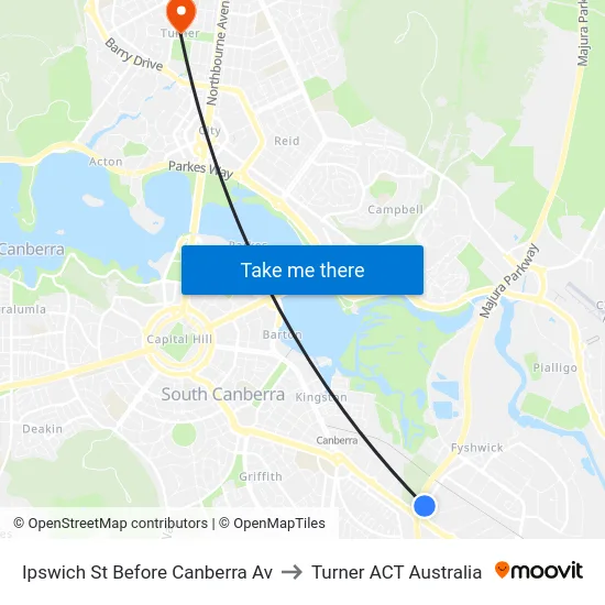 Ipswich St Before Canberra Av to Turner ACT Australia map