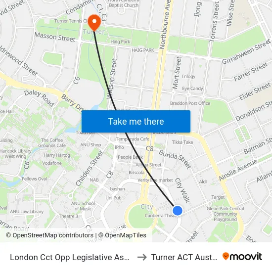 London Cct Opp Legislative Assembly to Turner ACT Australia map