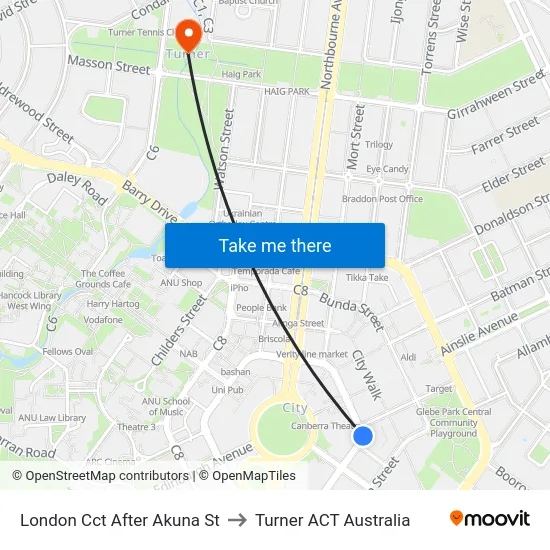 London Cct After Akuna St to Turner ACT Australia map
