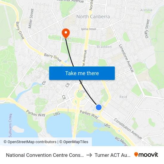 National Convention Centre Constitution Av to Turner ACT Australia map