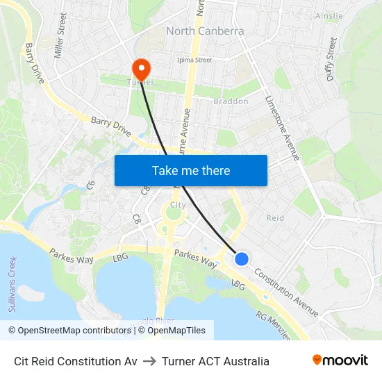 Cit Reid Constitution Av to Turner ACT Australia map