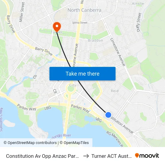 Constitution Av Opp Anzac Park West to Turner ACT Australia map