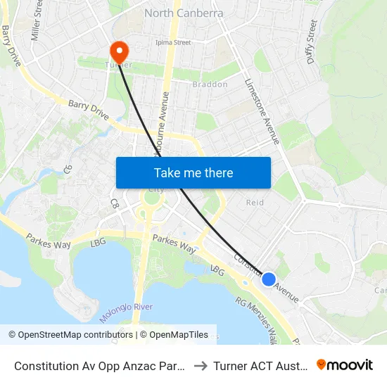 Constitution Av Opp Anzac Park East to Turner ACT Australia map