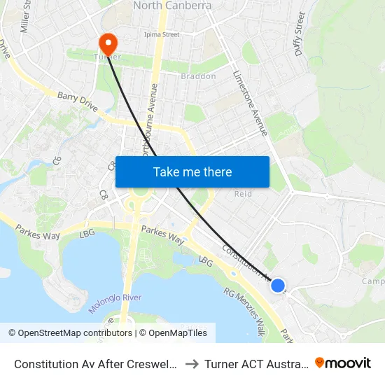 Constitution Av After Creswell St to Turner ACT Australia map