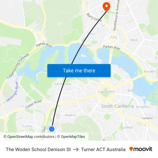 The Woden School Denison St to Turner ACT Australia map