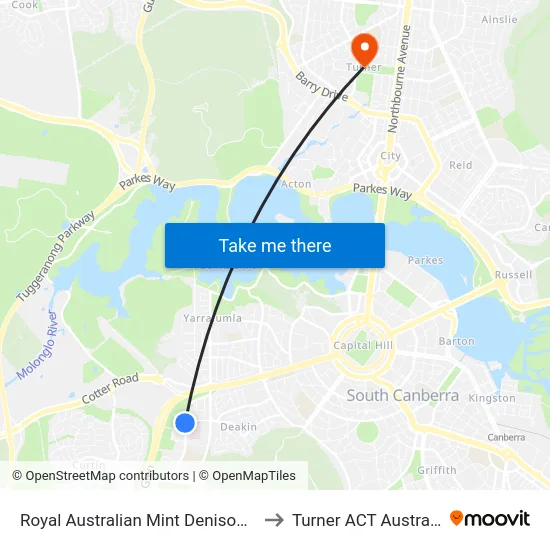 Royal Australian Mint Denison St to Turner ACT Australia map