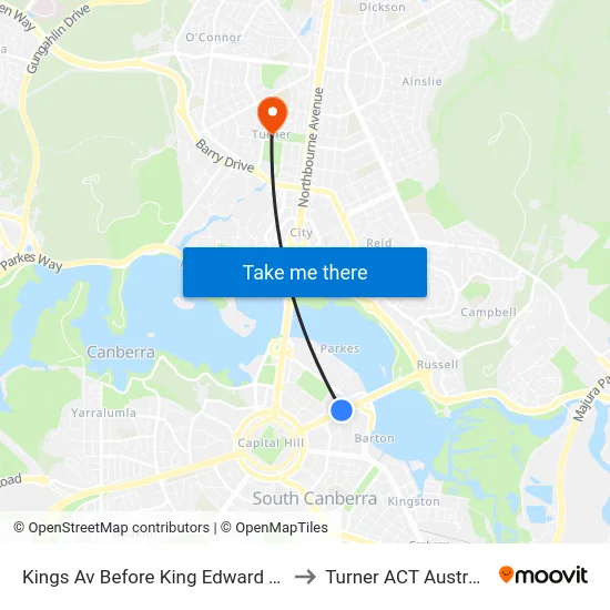Kings Av Before King Edward Tce to Turner ACT Australia map