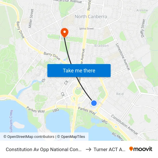 Constitution Av Opp National Convention Centre to Turner ACT Australia map