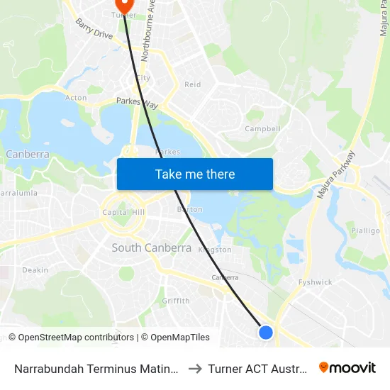 Narrabundah Terminus Matina St to Turner ACT Australia map