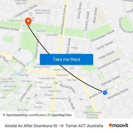 Ainslie Av After Doonkuna St to Turner ACT Australia map