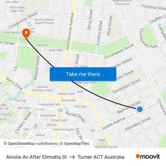 Ainslie Av After Elimatta St to Turner ACT Australia map